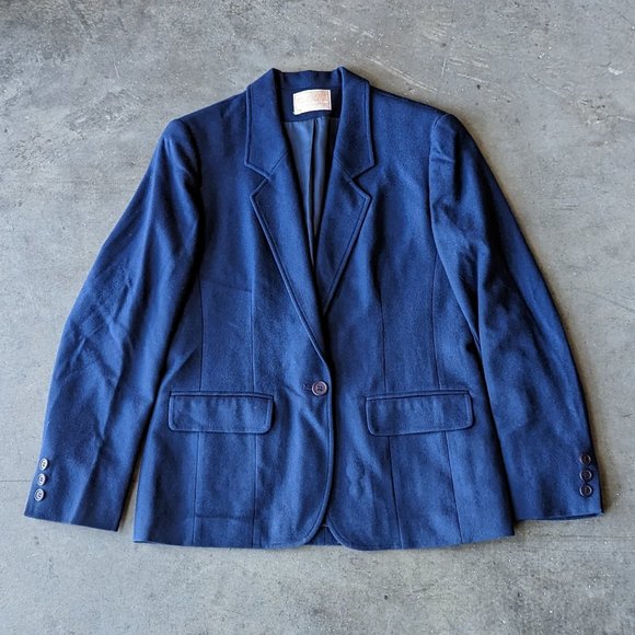 Vintage Pendleton Navy Blue Wool Single Button Front Blazer Jacket size 6 - Picture 1 of 7